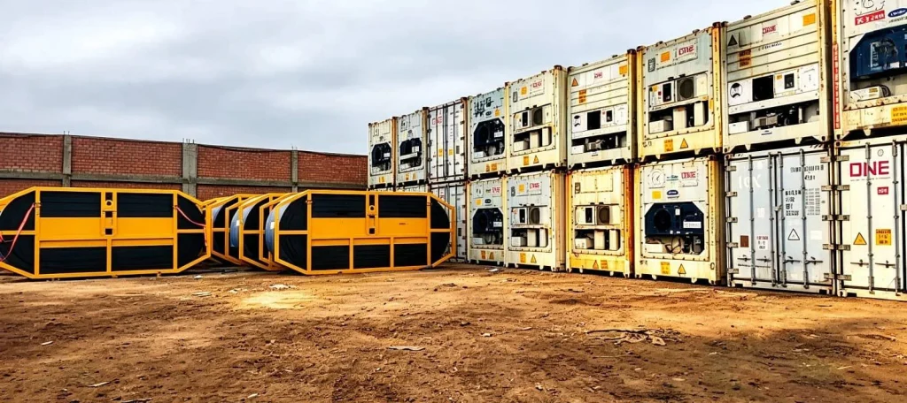 Contenedores reefer apilados en el depósito